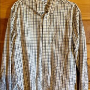 Haggar Beige and Blue Plaid Button-Down Shirt